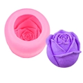Pink 3D rose flower silicone mold shown with a purple finished mousse ice craft - No. 6 3.5 Inch Pink