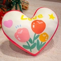 Cream heart-shaped plush pillow with Love typography and colorful flower prints - Summer Blooms Style / 40CM