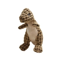 Close-up of brown textured corduroy fabric on a plush dinosaur dog toy with durable stitching - Dinosaur Grey