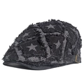 Béret en denim gris foncé avec imprimé étoiles et bords effilochés, style vintage - Noir