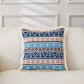 Böhmischer geometrischer Kissenbezug aus Baumwoll-Leinen mit Fransen für Sofa, Vintage Deko. - 45*45cm (Ohne Kern) / Böhmisch Rosa Blau