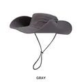 Quick-dry outdoor wide brim sun hat in dark gray with chin strap and breathable mesh vents - One Size (54-58CM) / Gray