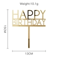 Detailed view of 15x13cm gold acrylic Happy Birthday cake topper showing size and weight - Style-7 (Gold All Caps)