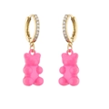 Orecchini a orsetto rosa con cerchio dorato pavé di zirconi dallo stile moderno - Oro Fucsia