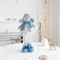Detail of a 42cm telescopic Christmas snowman doll with blue and grey knit accessories - Blue Telescopic Snowman