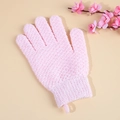 Pink exfoliating shower glove in textured nylon fabric with elastic wrist and hanging loop - Single Piece / Light Pink