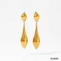 Elegante goldfarbene lange Tropfenohrringe mit hochglanzpoliertem Finish und schickem Design - Goldene kurze Ohrringe (D2889)