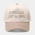 Detail of embroidered Literally Just A Girl text on a contrast cotton baseball cap - Khaki
