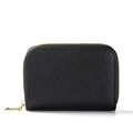 RFID-blocking black litchi leather card wallet with gold zipper on white background - Black