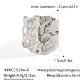 Detailed view of silver stainless steel ring with a 2cm wide geometric pleated texture - Silver Irregular Wrinkle Texture Style (YYR025294-P)