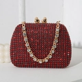 Sparkling red evening clutch bag with crystal-encrusted gold chain and heart lock - Red