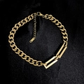Polished golden stainless steel Cuban chain necklace with minimalist rectangular pendants - Bracelet / Gold