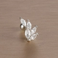 Macro detail of leaf-shaped stainless steel stud earring with marquise-cut zircons - 2# Leaf Branch / Silver