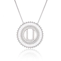 Silver-tone letter U pendant necklace with baguette and round cubic zirconia stones - Silver/Letter U