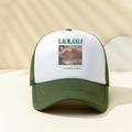 Outdoor sun hat with Tasmania landscape print and breathable mesh in army green and white - Army Green