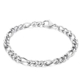 Pulsera de cadena Figaro de 6 mm en acero inoxidable plateado con cierre de langosta seguro - 17cm / Color Acero