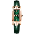 Orologio elegante rettangolare da donna con cinturino in pelle verde e cassa in oro rosa raffinato - Verde