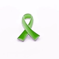 Green ribbon lapel pin with silver metal border and enamel finish for awareness - Lemon Green