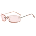 Y2K pink rimless square sunglasses with silver metal temples on white background - Silver Frame Light Brown Lens