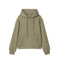 Detail of olive green hoodie showing kangaroo pocket, drawstring hood and ribbed texture - S / Olive Green Hoodie