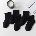 Five pairs of kids black cotton crew socks for school sports on white background - 1-2 Years (Foot 10-12cm) / Black (Solid Ribbed Style)