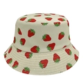 Reversible cream bucket hat featuring an all-over strawberry print for summer sun protection - M (56-58cm) / Beige (12)