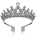 Detail of vintage silver bridal crown with crystal rhinestones and secure hair combs - With Combs / Gun Black-White