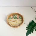 24cm hand-woven rattan tray with fish mosaic bottom and wooden handles for home storage - Undersea World / Medium 24x3cm
