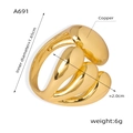 Detailansicht goldener breiter Ring mit Schichtdesign und Maßen von 2,0 cm Breite - Größe 7 (Verstellbar Offen) / A691-Gold Tierpfoten-Stil