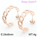 Roségouden C-vormige oorringen met kettingontwerp en holle geometrische schakels - Ketting Holle Ring (KE105124-KFC) / Roségoud