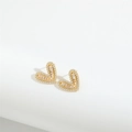 Exquisite gold heart earrings with baguette and round cut diamonds for women - Large Heart / Gold