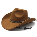 Classic earth brown western cowboy hat with studded rhinestone band and adjustable chin strap - Khaki