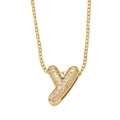 Gold plated letter Y necklace featuring micro-pave clear cubic zirconia stones - Letter Y