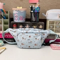 Light blue canvas waist bag with cute cartoon dachshund dog prints and adjustable strap - Light Blue