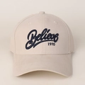 Detail of 1970 Believe 3D embroidery on beige cotton baseball cap with curved brim - M(56-58cm) / Beige