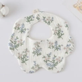 360-degree petal-shaped cotton baby bib with blue floral patterns and snap button - Gauze Flower Wrap - Tung Flower