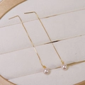Boucles d'oreilles traversantes en perles d'eau douce et argent S925 doré - Style Perle Ronde (B7706)