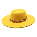 Detailed texture of yellow wool felt hat with decorative chunky gold metal chain - M (56-58cm) / Yellow