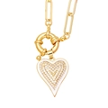 Collier cœur hip-hop en émail blanc et zircons sertis sur une chaîne trombone dorée chic - Blanc