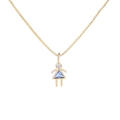 Gold plated boy charm necklace with blue triangle zircon and crystal head inlay - Girl-March