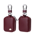 Burgundy leather case for AirPods Pro 2 with silver zipper and premium spring hook clip - Burgundy