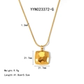 Detailed view of 18K gold plated square hammered pendant necklace with size measurements - Hammered Square Style (YYN023372-G) / Gold