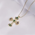 Gold cross pendant necklace with colorful cubic zirconia and a box chain for couples - Gold Multi-color Zirconia