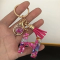 Close-up of resin letter H keychain with pink sequins glass ball and matching tassel - Small Ball Tassel Clasp / Letter H
