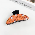 Gothic Halloween hair claw featuring orange pumpkin pattern and black plastic clip - Halloween #5 - Crescent