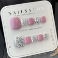 Premium handmade pink and silver glitter press-on toenails kit for short nail art - Large L (B3)