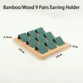 Bamboo 9-slot earring display stand with green velvet lining, size 19x16x1.5cm - 9 Slots - Dark Green