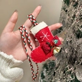 Pendentif botte de Noël en feutre rouge fait main avec clochettes et cordon tressé - Chaussette de Noël Rouge (Collier-Chaussette Rouge)