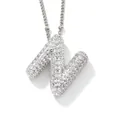 Pendentif lettre N argenté élégant avec sertissage de zircons cubiques brillants - Lettre N