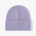 Classic light purple ribbed knit beanie hat with a wide folded cuff for winter warmth - One Size / Light Purple
